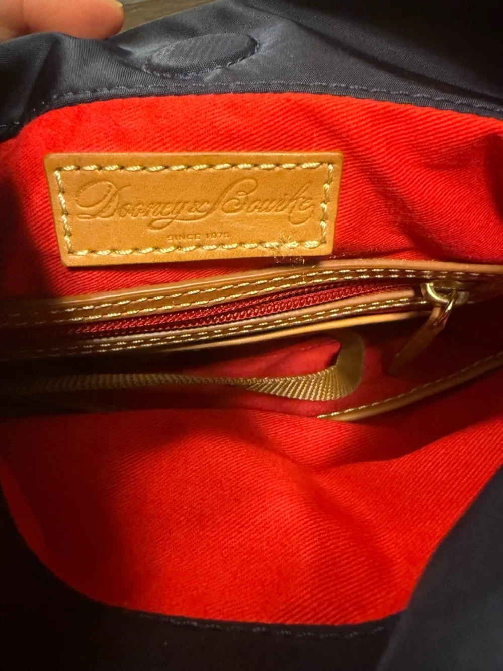 Dooney & Bourke Navy Crossbody with Tan Strap and Logo Plaque - Picture 5 of 8